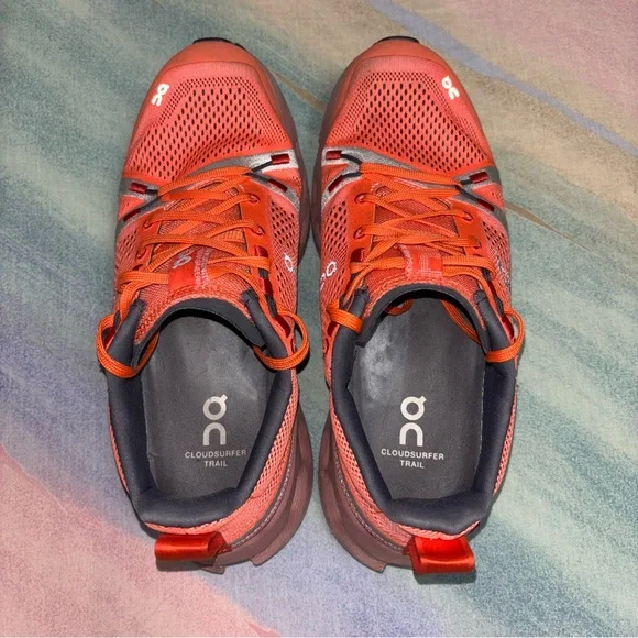 On Cloudsurfer Trail Running Shoes Womens Size 9 Flame Dustrose - Picture 9 of 9